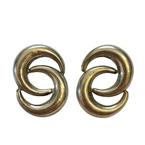Vtg ND Norwegian Design 925 Sterling Silver Mod Crescent Moon Earrings Norway